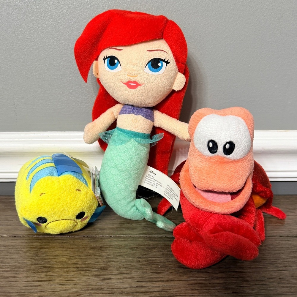 Disney The Little Mermaid Plush Set Ariel Sebastian Flounder Tsum Tsum 3pc Lot